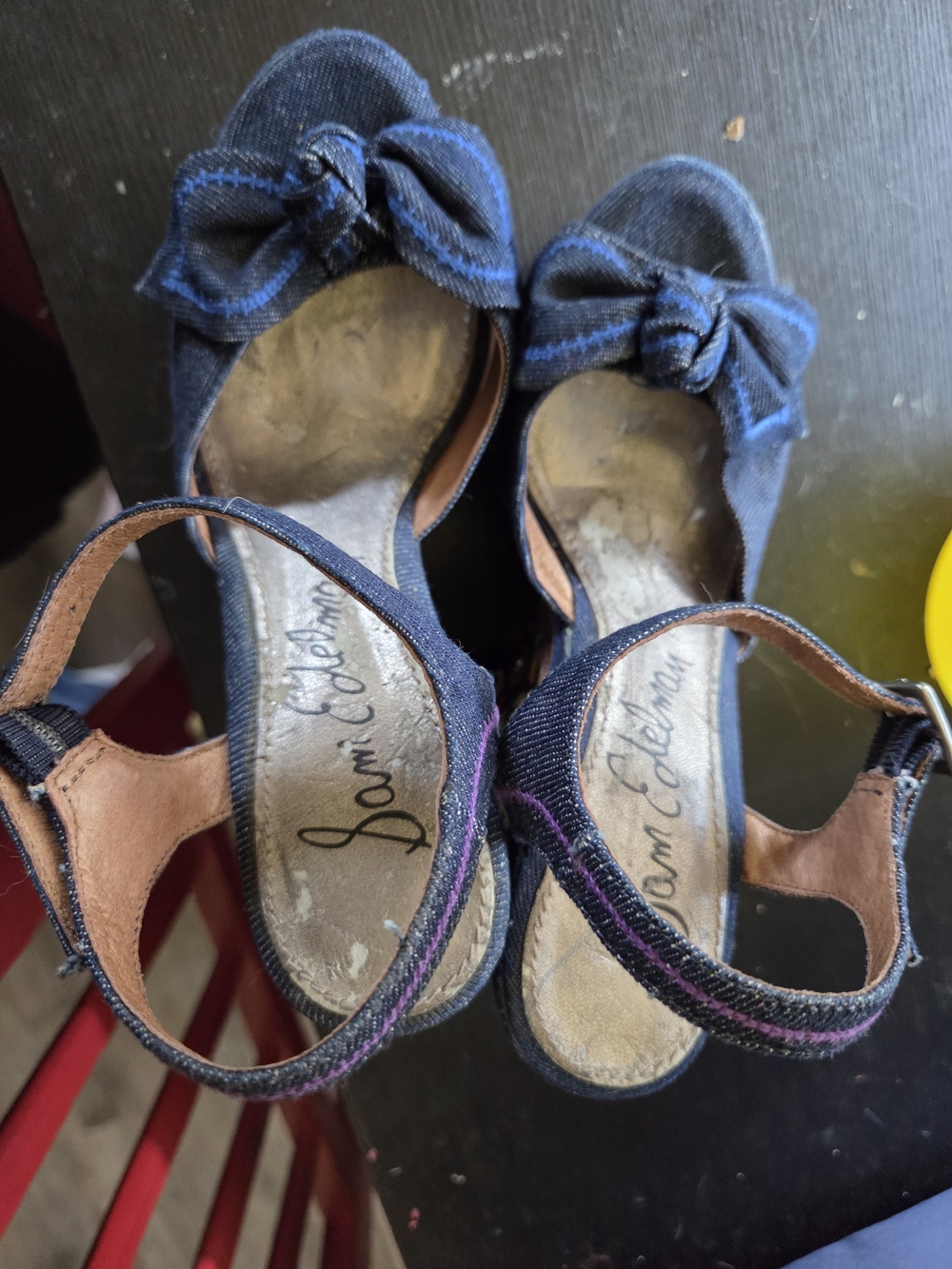 Sam Edelman Women's Denim Bow Slingback Sandals - Navy Blue